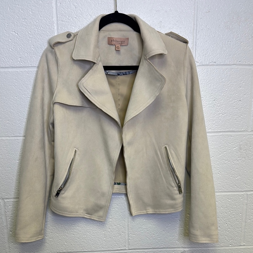Philosophy Cream Faux Leather Jacket Cropped Lapel - Picture 3 of 7